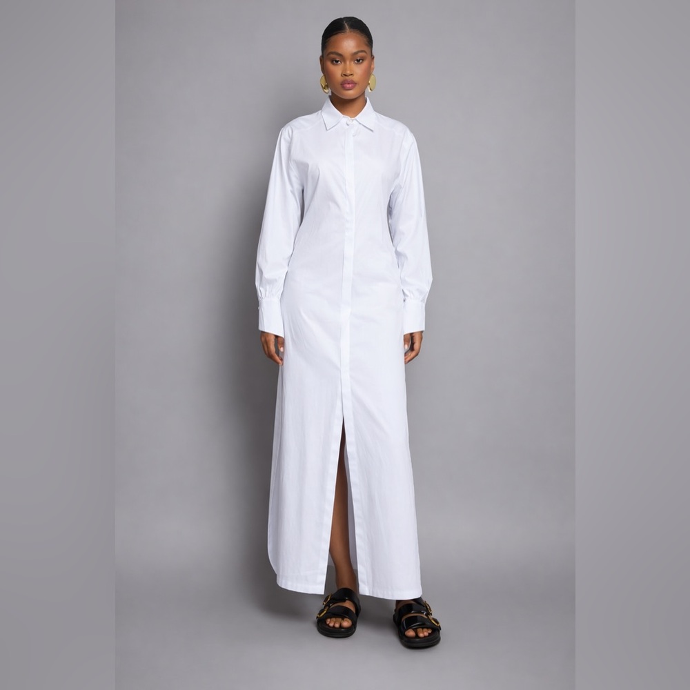Christie Brown White Poplin Maxi Length Shirt Dress Size 12